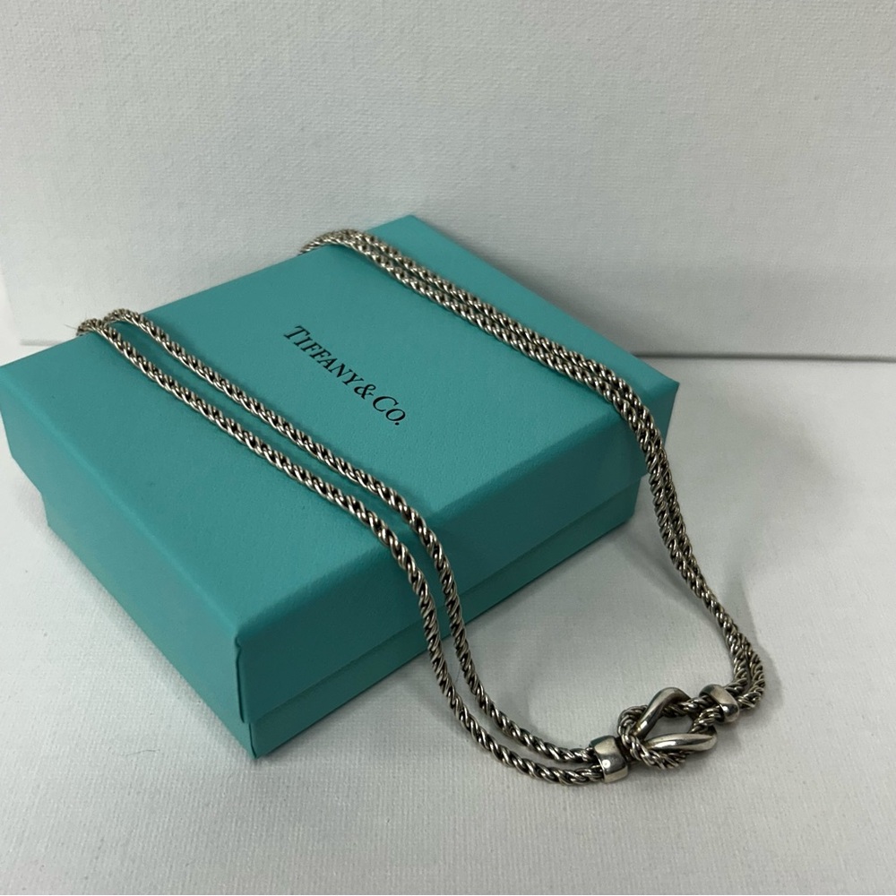 EUC Tiffany & Co. Silver Double Rope Double Love Knot 16” Necklace